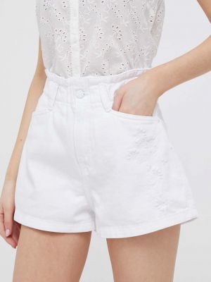 Панталон с висока талия с апликация Pepe Jeans бяло