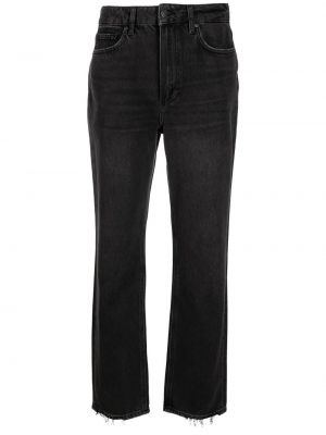 Klasické bavlněné straight fit džíny s vysokým pasem Paige - černá
