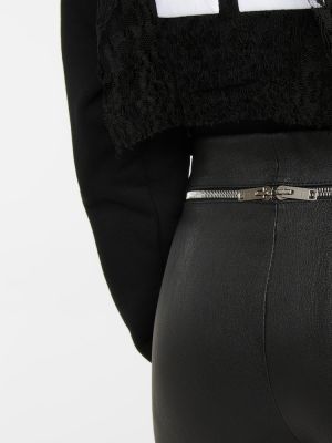 Pantaloni cu picior drept cu talie înaltă din piele slim fit Givenchy negru