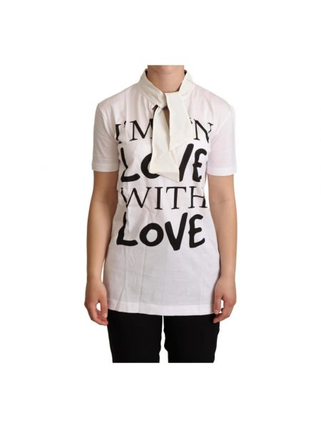 Jedwabna koszulka bawełniana Dolce And Gabbana biała