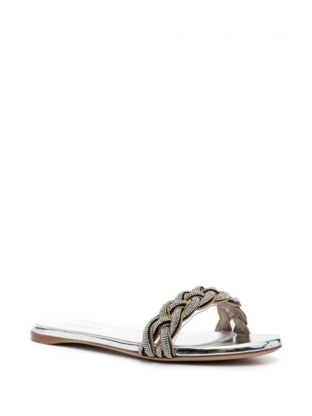 Sandały skórzane z kryształkami Giambattista Valli srebrne