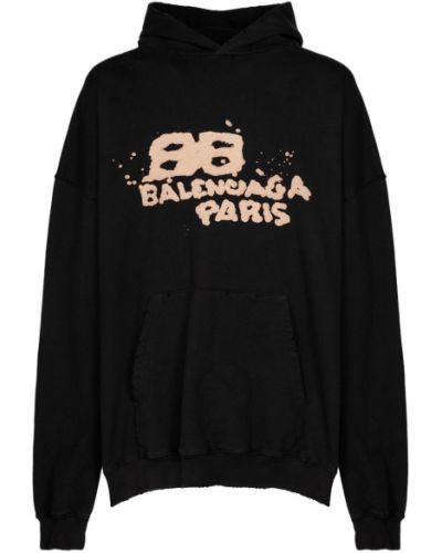 Pamučna hoodie s kapuljačom Balenciaga crna