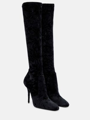 Žametne gumijasti škornji iz rebrastega žameta Saint Laurent črna