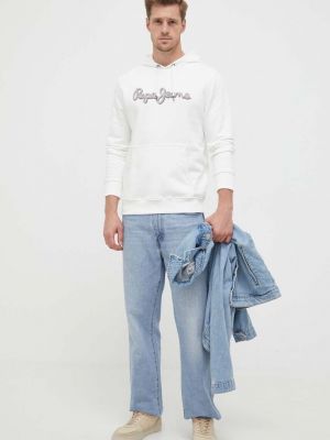 Pamučna hoodie s kapuljačom Pepe Jeans bijela
