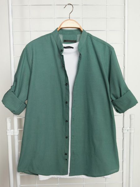 Приталенная рубашка Trendyol зеленая