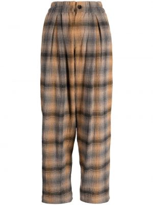 Ravne hlače s karirastim vzorcem s potiskom Ymc rjava