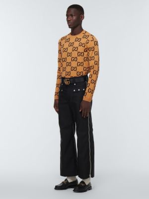 Sweter wełniany żakardowy Gucci beżowy