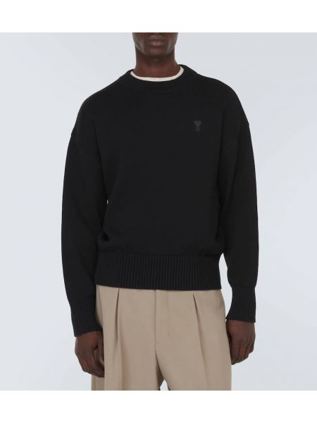 Jersey de lana de algodón de tela jersey Ami Paris negro