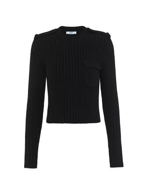 Кашемировый шерстяной свитер с круглым вырезом Prada черный