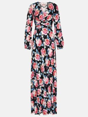 Růžové květinové saténové dlouhé šaty Diane Von Furstenberg