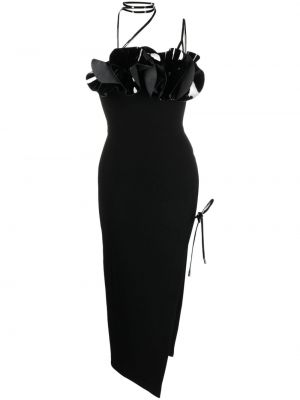 Krepové květinové vlněné midi šaty David Koma černé