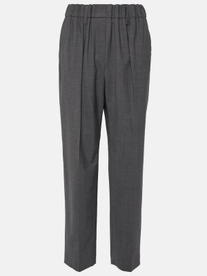 Pantalon droit en laine Brunello Cucinelli gris