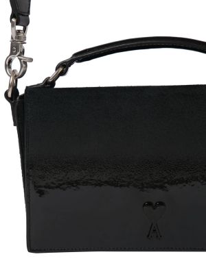 Lakirana usnjena crossbody torbica iz semiša Ami Paris črna