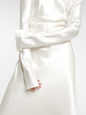 Hedvábné vlněné saténové dlouhé šaty Danielle Frankel bílé