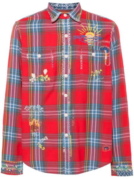 Košulja s vezom s cvjetnim printom karirana Polo Ralph Lauren crvena