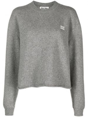 Vlněný svetr s výšivkou Miu Miu šedý