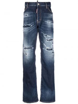 Straight fit džíny s dírami Dsquared2 modré