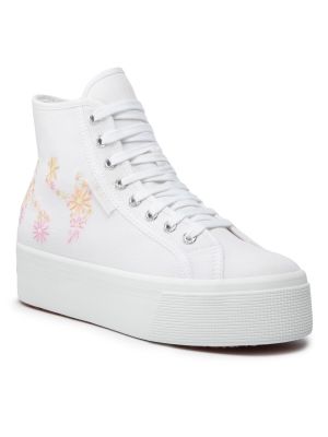 Haftowane sneakersy w kwiatki Superga białe