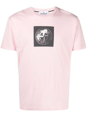 Памучна тениска с принт Stone Island розово
