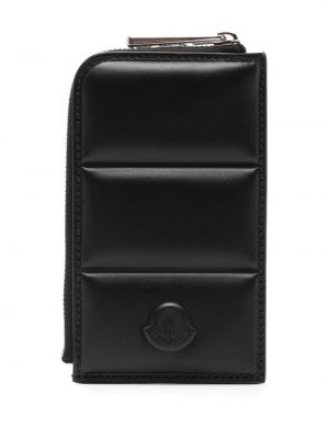 Pikowany portfel skórzany Moncler czarny