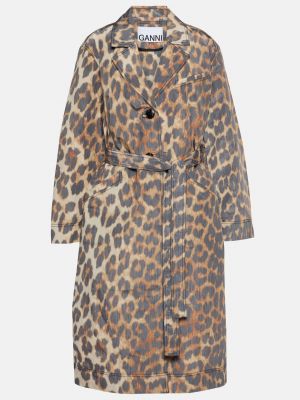 Коричневое леопардовое пальто с принтом Ganni