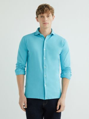 Camisa de algodón de punto manga larga Mirto azul