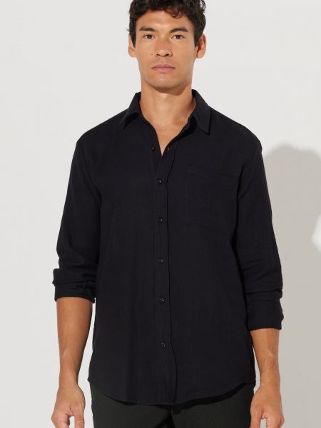 Relaxed памучна дълга риза от муселин Ac&co / Altınyıldız Classics черно