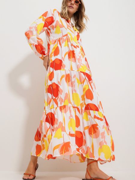 Sukienka długa Trend Alaçatı Stili pomarańczowa