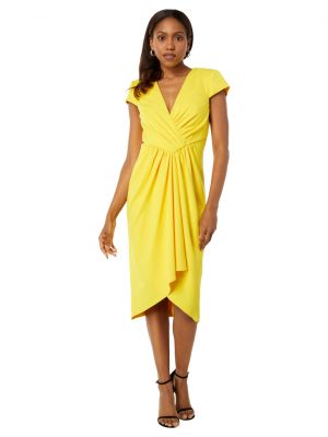 Плиссированное платье Badgley Mischka желтое