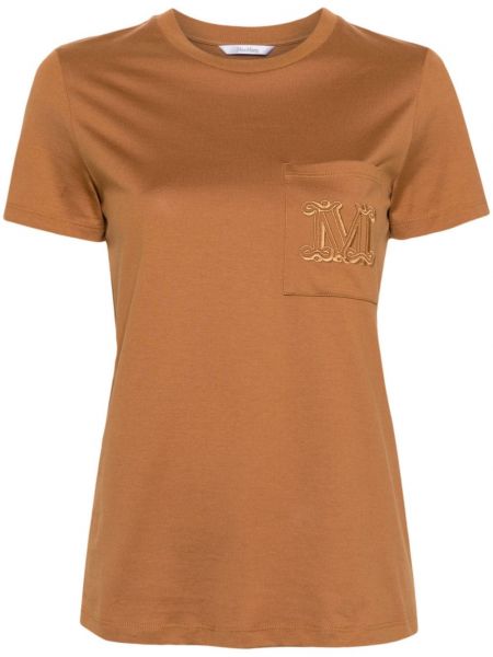 Medvilninis siuvinėtas marškinėliai Max Mara ruda