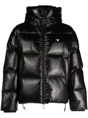 Péřová bunda s výšivkou s kapucí Emporio Armani černá
