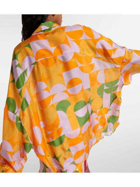 Camicia di seta con stampa Dries Van Noten arancione