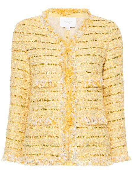Geacă cu paiete cu franjuri din tweed Giambattista Valli galben