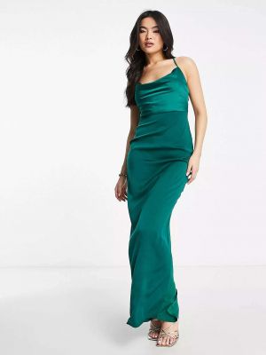 Атласное длинное платье Naanaa зеленое