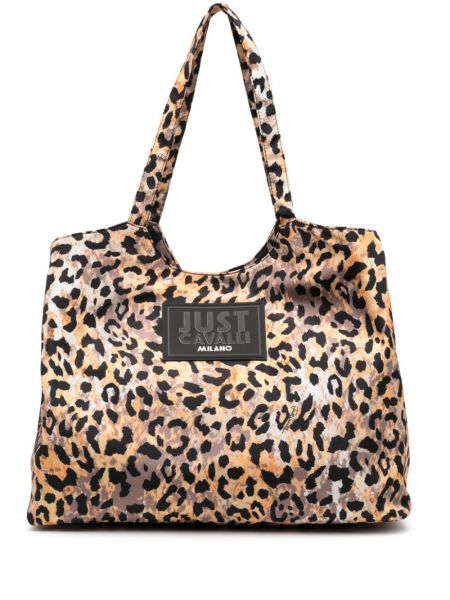 Nákupná taška s potlačou s leopardím vzorom Just Cavalli čierna