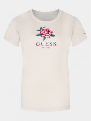 Marškinėliai slim fit Guess rožinė