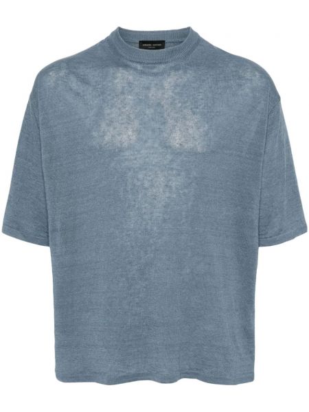 Pletené lněné tričko Roberto Collina modré