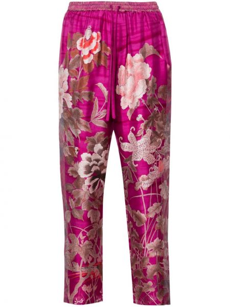 Kvetinové hodvábne nohavice s potlačou Pierre-louis Mascia ružová