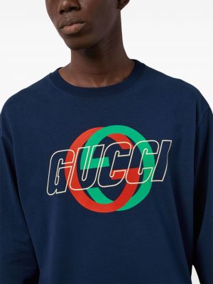 Bavlněné tričko s potiskem Gucci modré