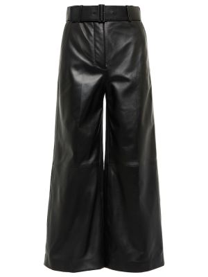 Pantaloni culottes cu talie înaltă din piele Joseph negru