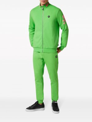 Džemperis ar rāvējslēdzēju ar izšuvumiem Philipp Plein zaļš