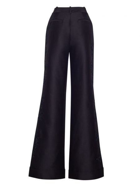 Hedvábné vlněné kalhoty s výšivkou Adam Lippes černé