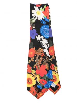 Svilena kravata s cvjetnim printom s printom Moschino crna