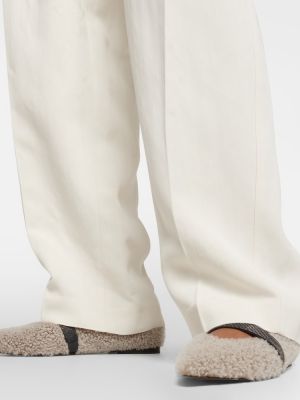 Lanene hlače bootcut Brunello Cucinelli bijela