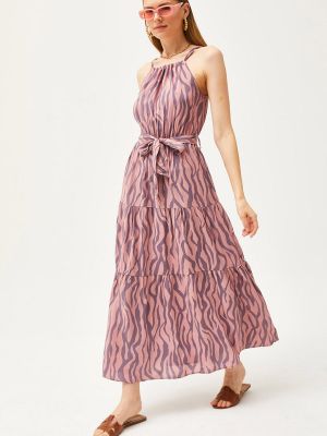 Pletena haljina sa zebra printom Olalook ružičasta