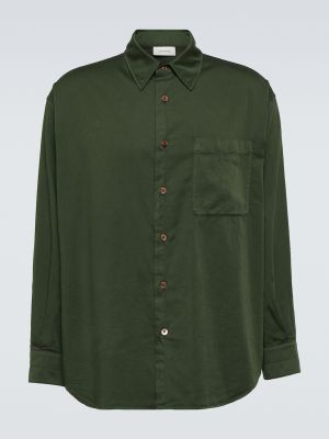 Хлопковая атласная рубашка Lemaire зеленая