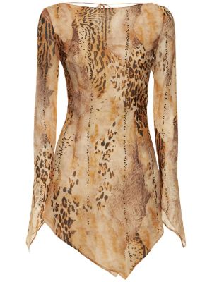 Mini šaty s potlačou s leopardím vzorom Alessandra Rich