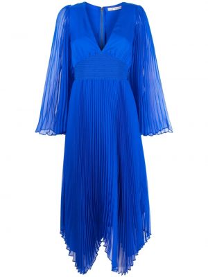Midi šaty na zip s výstřihem do v z polyesteru Alice + Olivia - modrá