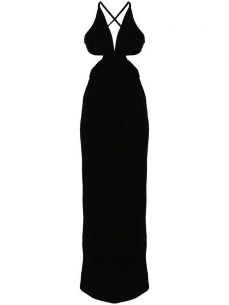 Krepové dlouhé šaty Saint Laurent černé