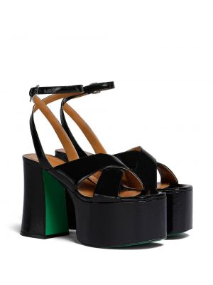 Lakoti dabīgās ādas sandales ar platformu Marni melns